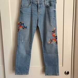 Pilcro Light Blue Jeans with Colorful Floral Embroidery